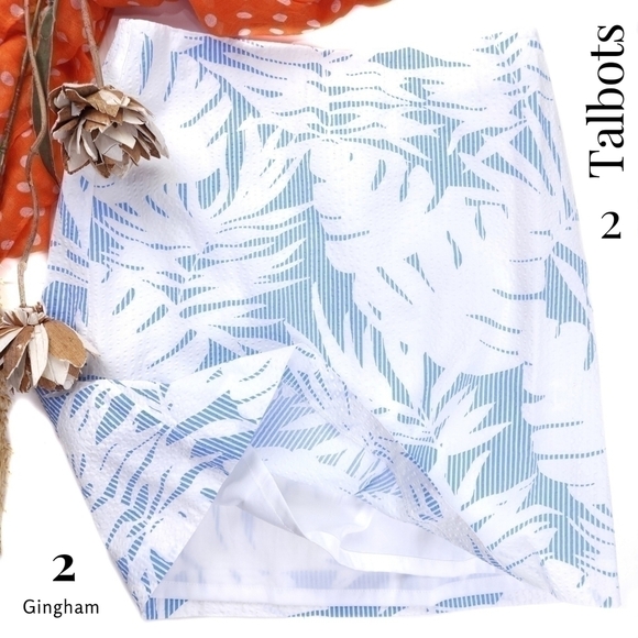 NEW Talbots White Blue Fern Gingham Skirt Sz 2 - Picture 1 of 11